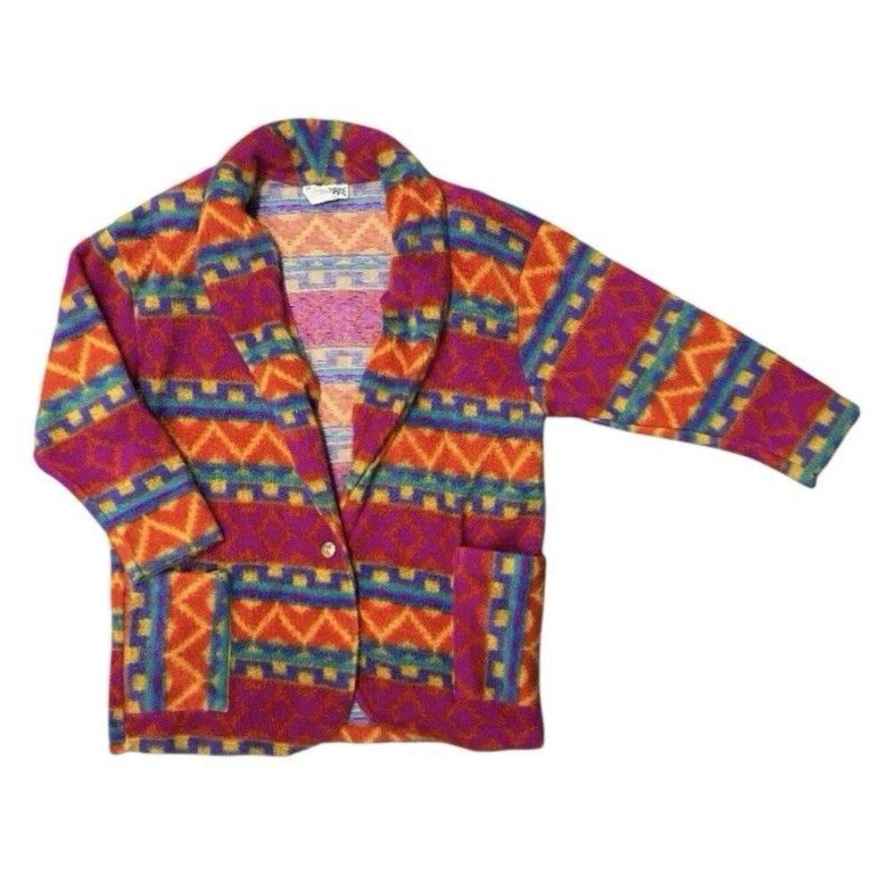 Vintage Westbourne Southwestern Fleece Jacket Sz Large USA Colorful 80s 90s Boho